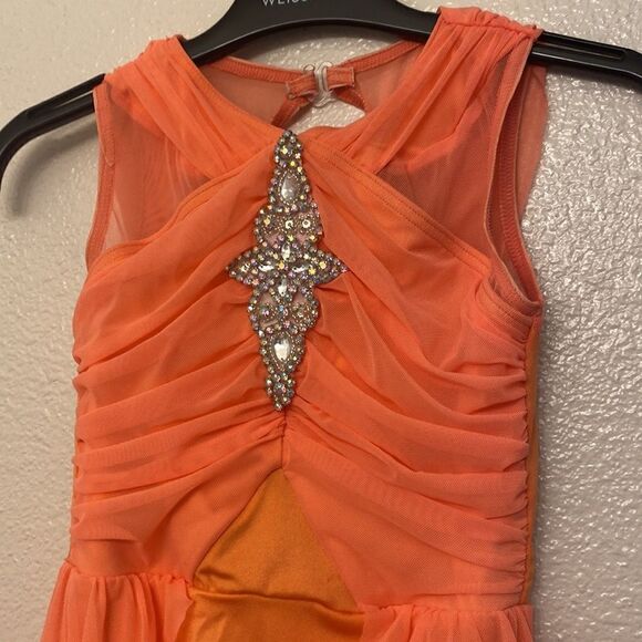Weissman Dance costume coral orange rhinestone appliqué Take Me Home 12997 IC - Picture 3 of 11